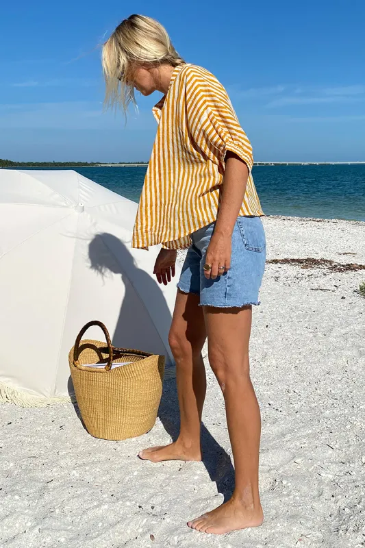Mandarin Collar Top - Marigold Stripe Organic sold by Emerson Fry