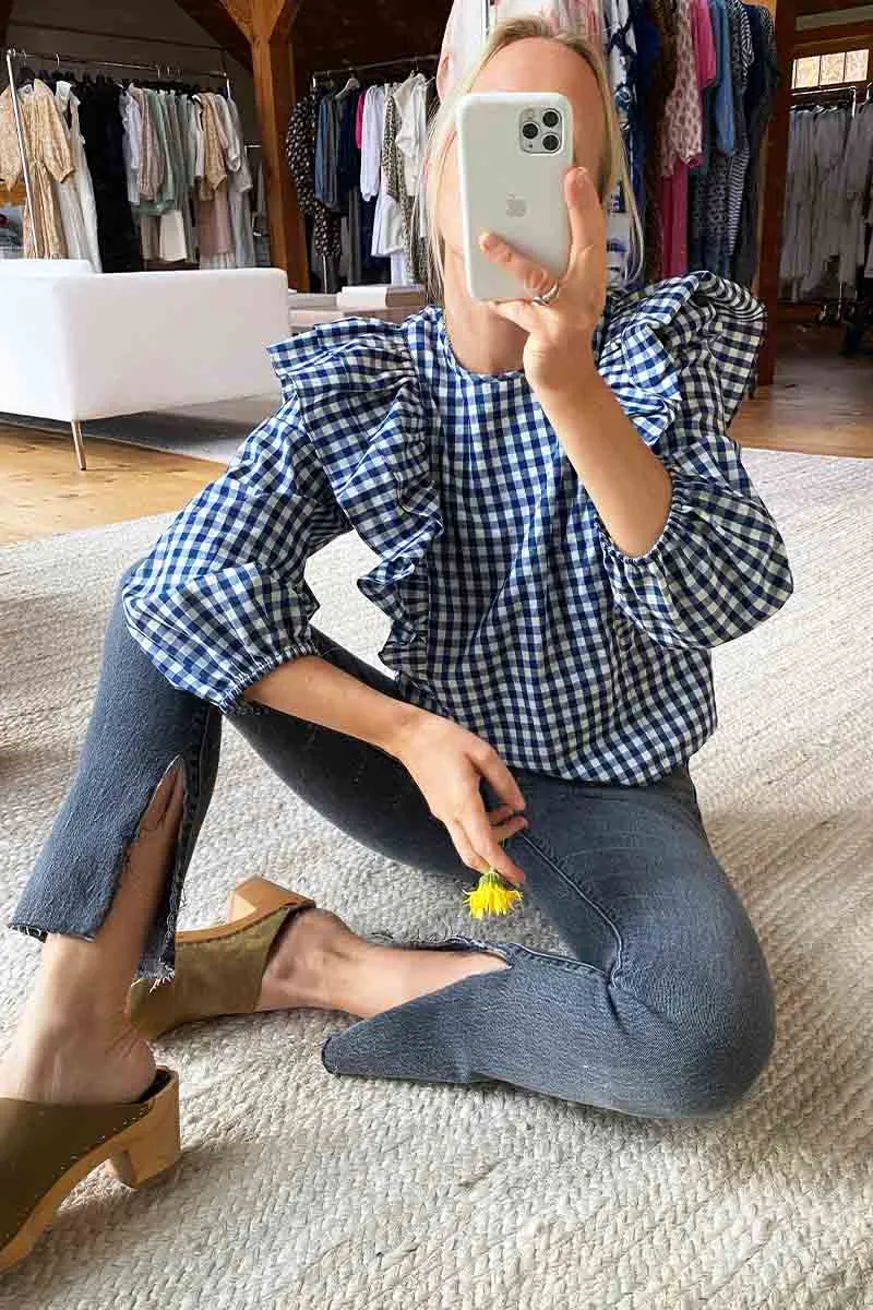 Filipa Blouse - Indigo Gingham sold by Emerson Fry