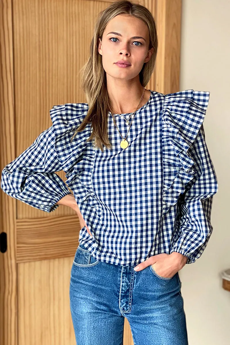 Filipa Blouse - Indigo Gingham sold by Emerson Fry product image thumbnail 4
