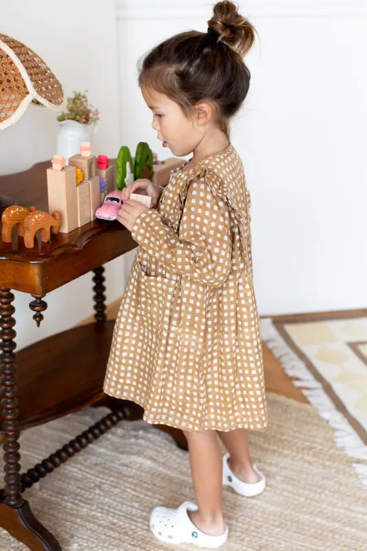 Little Fry Little Dress - Ochre Gingham Organic sold by Emerson Fry