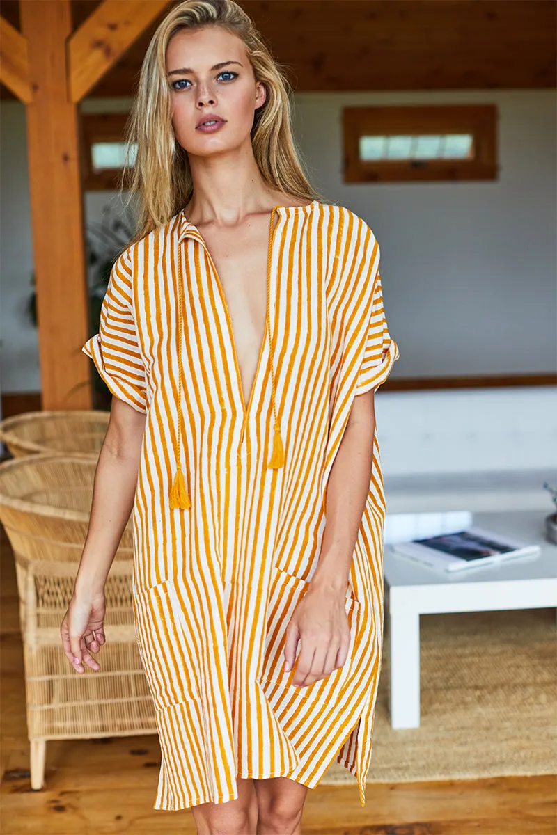 Organic Linen Caftan - Marigold Stripe sold by Emerson Fry