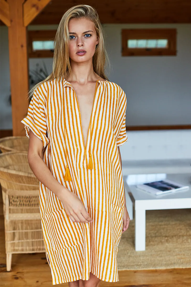 Organic Linen Caftan - Marigold Stripe sold by Emerson Fry product image thumbnail 4