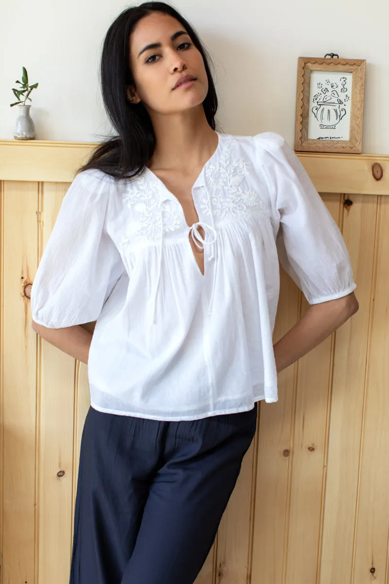 Embroidered Puff Isla Top - Cloud White Organic sold by Emerson Fry product image thumbnail 5