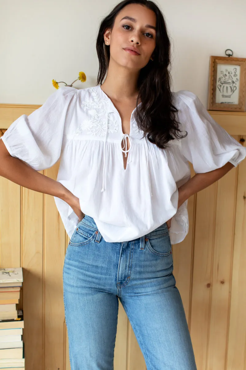 Embroidered Puff Isla Top - Cloud White Organic sold by Emerson Fry product image thumbnail 2