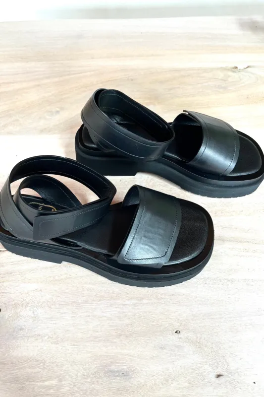 Cross Platform Sandal - Black Leather sold by Emerson Fry
