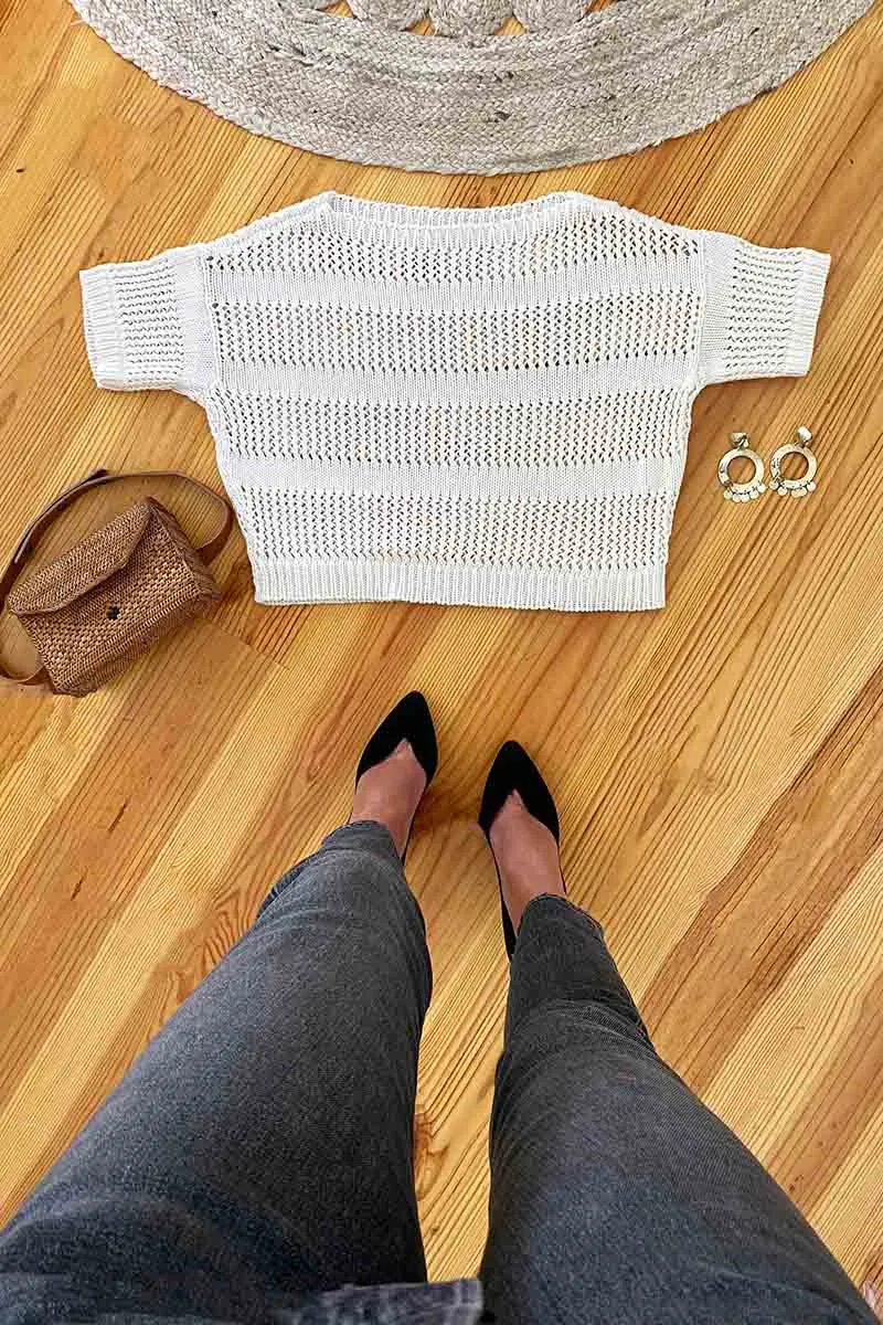 Short Sleeve Sweater - Ivory sold by Emerson Fry product image thumbnail 3