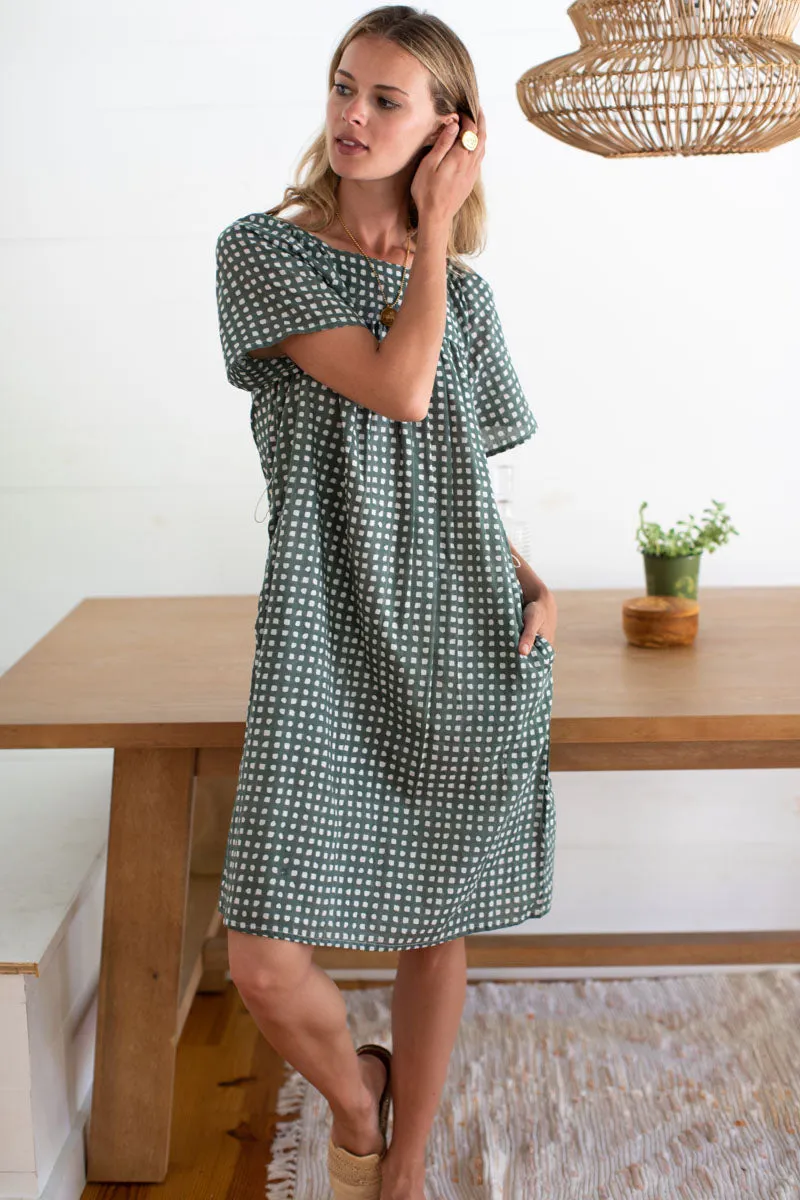 Colette Short Dress - Moss Gingham Organic sold by Emerson Fry product image thumbnail 2