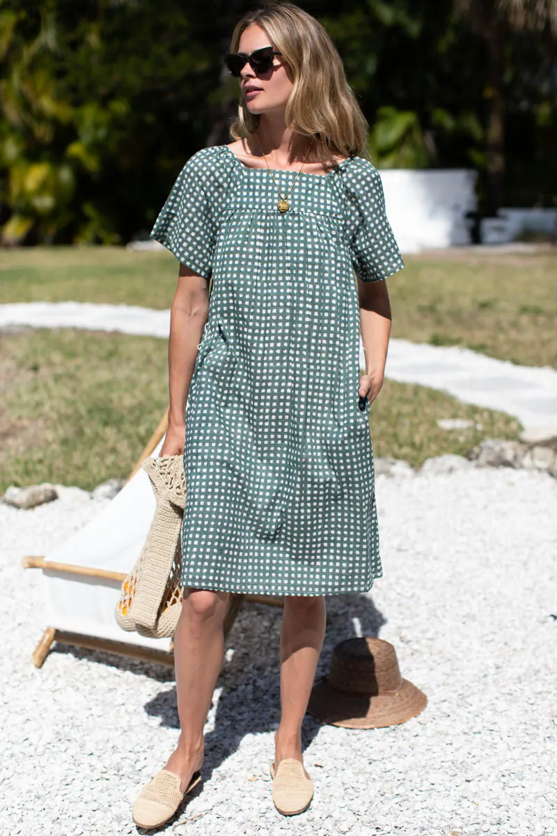 Colette Short Dress - Moss Gingham Organic sold by Emerson Fry product image thumbnail 4