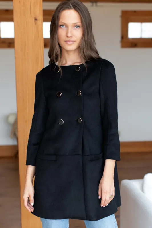 London Coat - Black Wool Cashmere sold by Emerson Fry