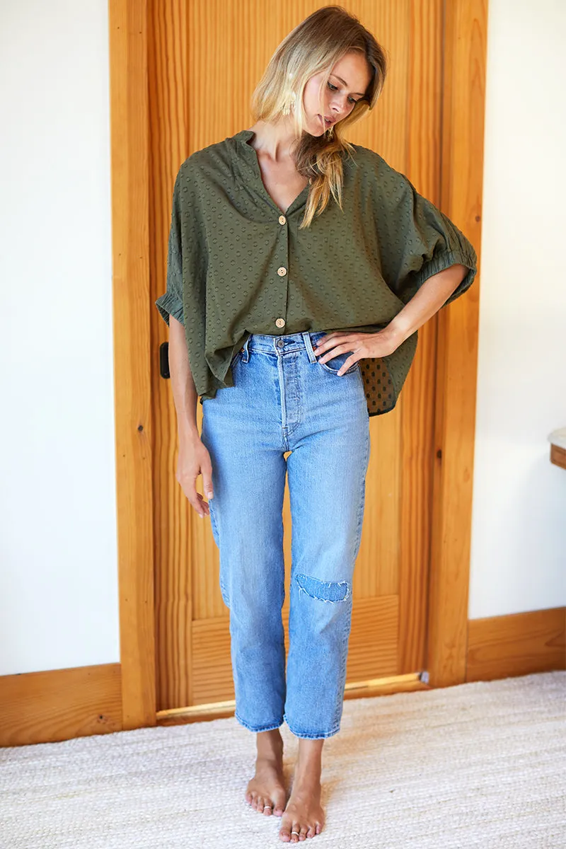 Mandarin Collar Top - Moss Swiss Dot Organic sold by Emerson Fry product image thumbnail 5