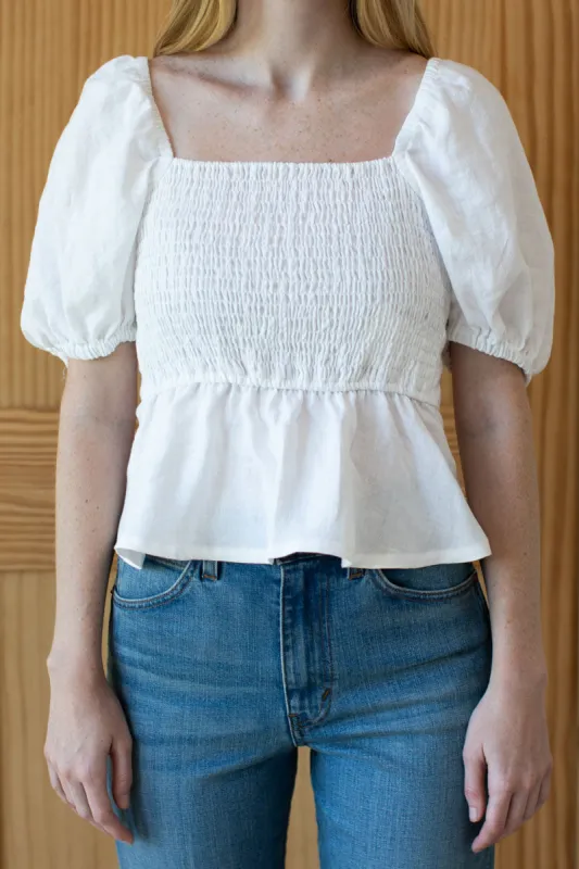 Shirred Blouse - Oyster Linen sold by Emerson Fry