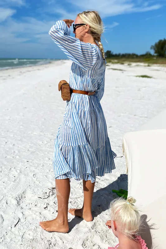 Heirloom Dress - Blue Hand Block Stripe Organic sold by Emerson Fry