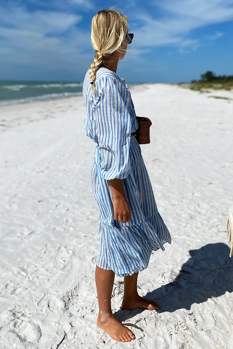 Heirloom Dress - Blue Hand Block Stripe Organic sold by Emerson Fry product image thumbnail 2