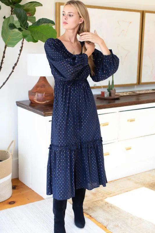 Lucy Lake Dress - Maritime Gold Dot Lurex sold by Emerson Fry