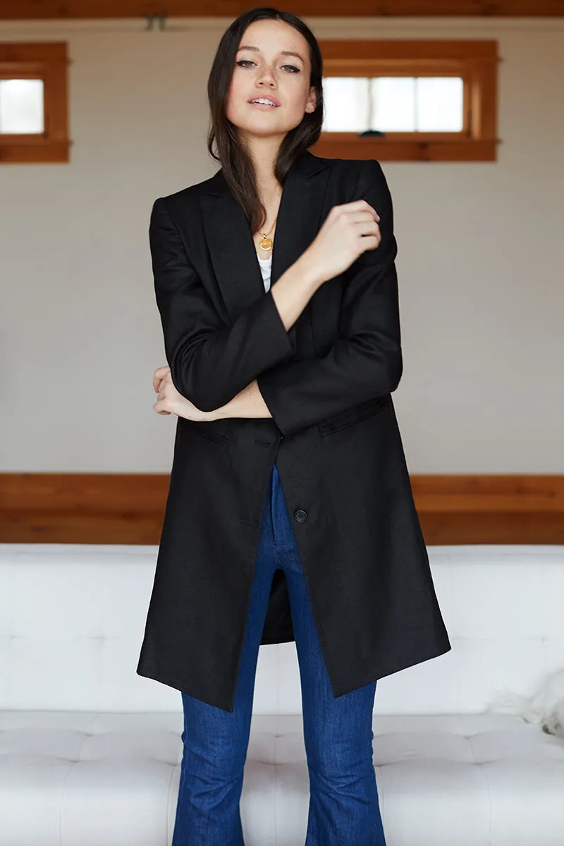 Wingtip Coat - Black Linen sold by Emerson Fry