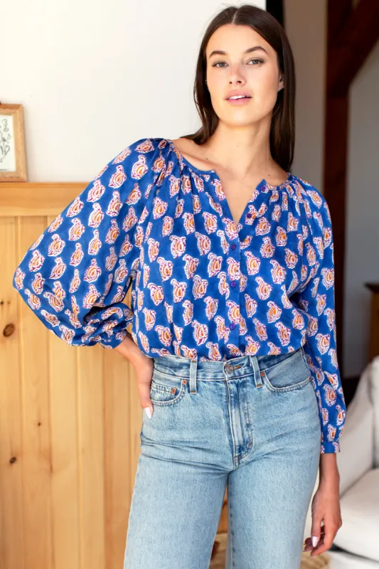 Frances Blouse - Blue Paisley Flowers sold by Emerson Fry