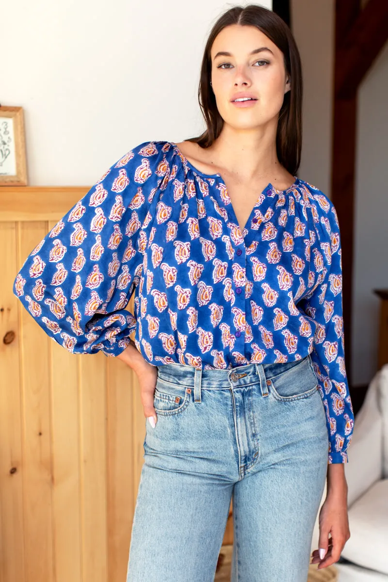 Frances Blouse - Blue Paisley Flowers sold by Emerson Fry