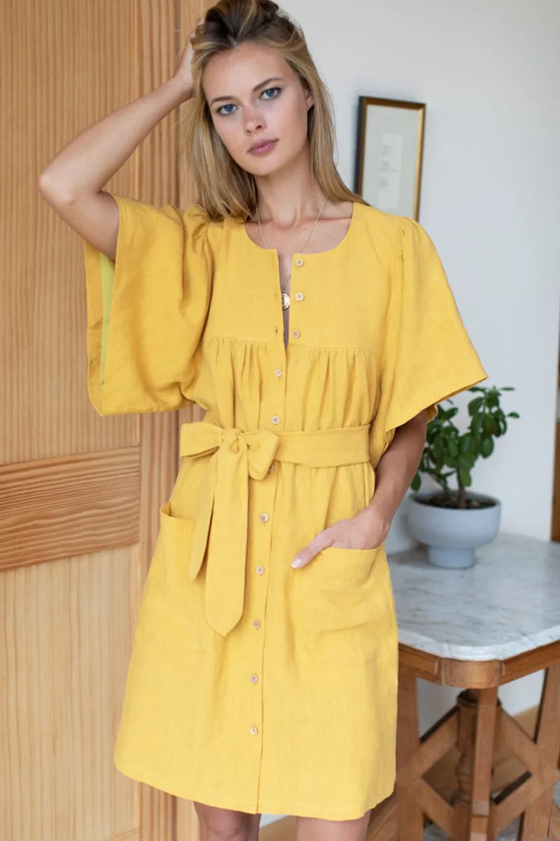 Marion Button Dress - Honey Linen sold by Emerson Fry
