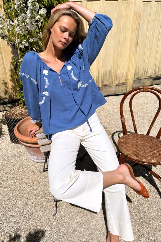 Lucy Dove Embroidery Blouse - Riviera Flax sold by Emerson Fry