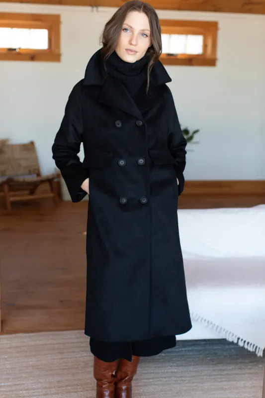 Thomas Midi Coat - Black Wool Cashmere sold by Emerson Fry