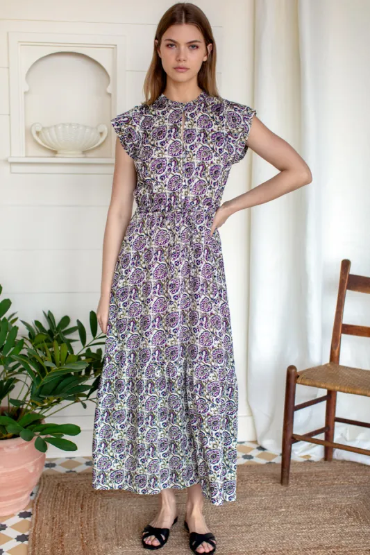 Frances 3 Frill Dress - Aubergine Vines sold by Emerson Fry