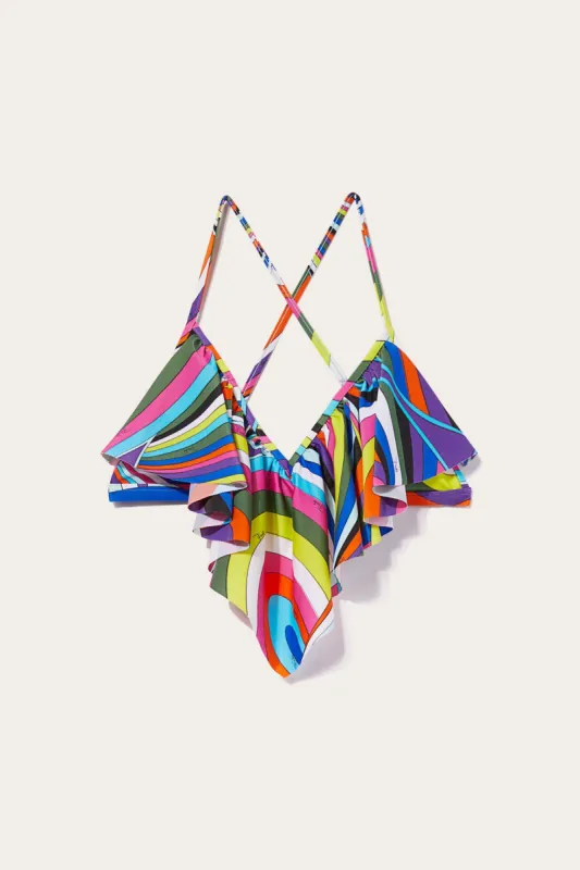 Top bikini con stampa Iride e volant sold by Emilio Pucci