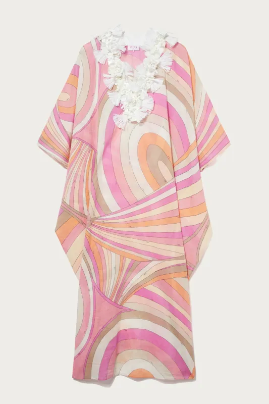Abito kaftano con stampa Iride e decorazione made by Emilio Pucci
