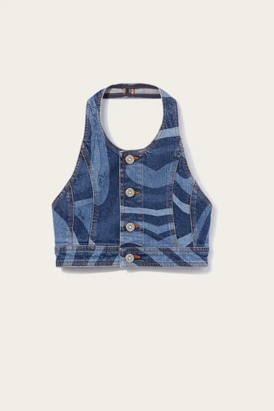 Crop top in denim con stampa Marmo sold by Emilio Pucci