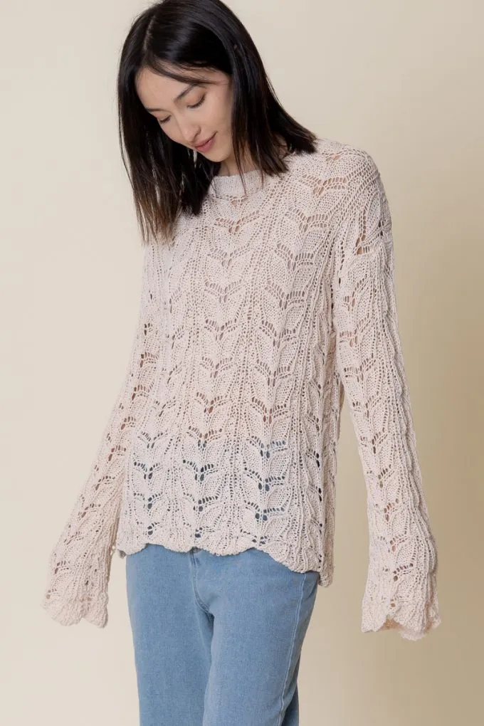 Noa Bell Sleeve Crochet Long Sleeve Top sold by En Creme