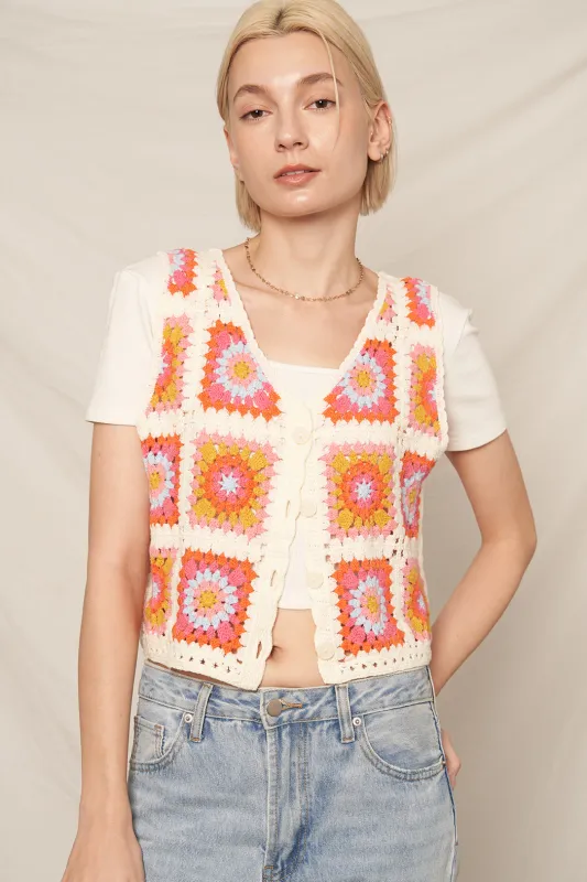 Pixel Pop Crochet Vest sold by En Creme