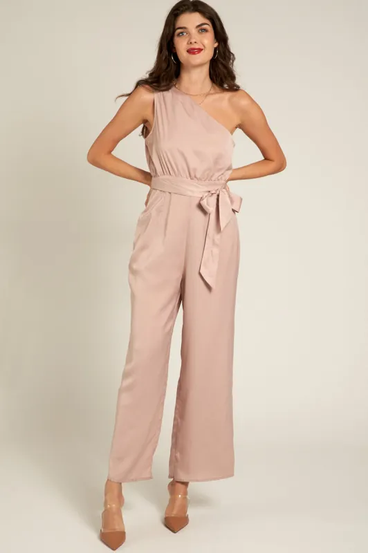 Naia Satin One Shoulder Jumpsuit sold by En Creme
