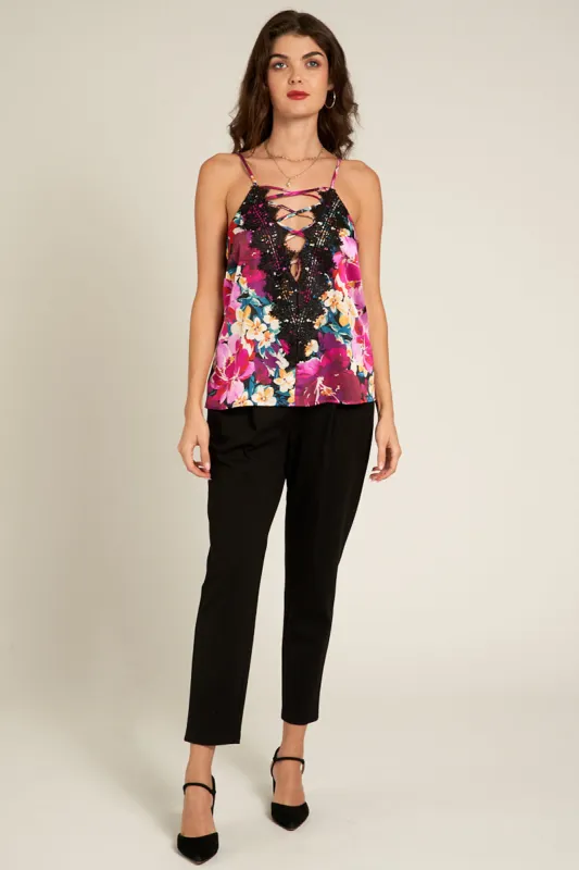Lia Floral Satin Top sold by En Creme