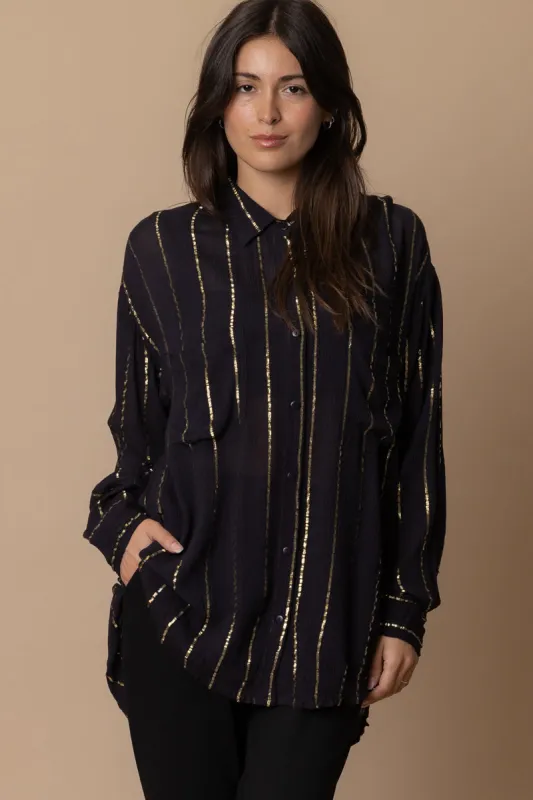 Jennifer Long Sleeve Shimmer Button Down made by En Creme