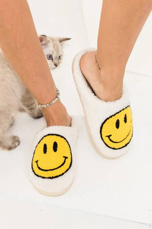 Sherpa Fuzzy Happy Face Slippers made by En Creme