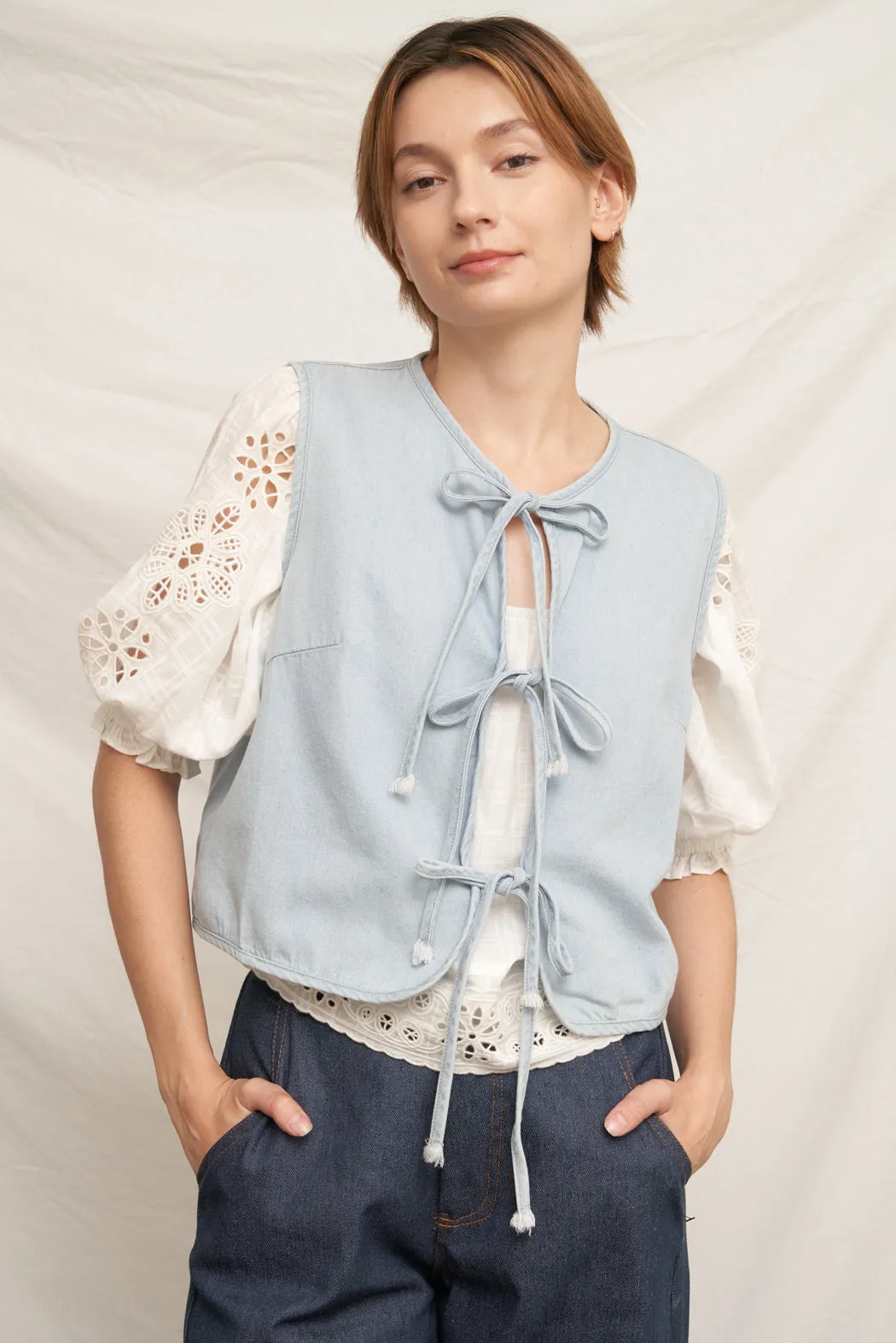 Bristol Tie Denim Vest sold by En Creme