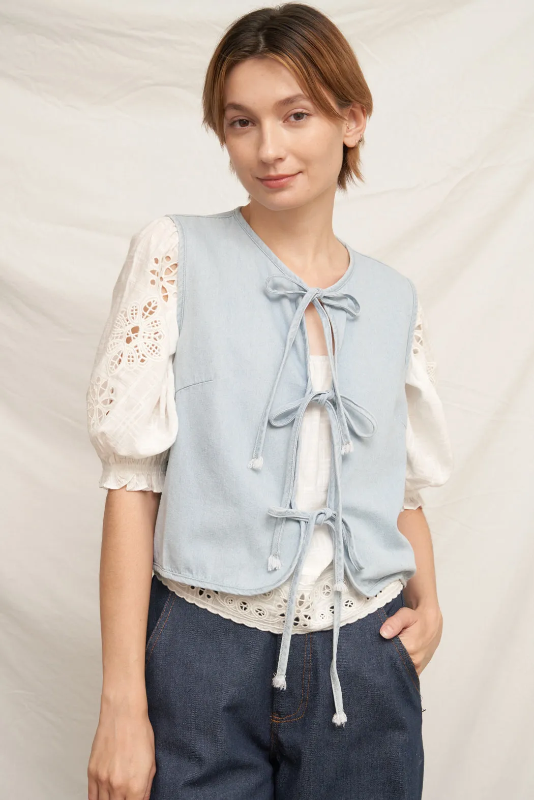 Bristol Tie Denim Vest sold by En Creme product image thumbnail 2