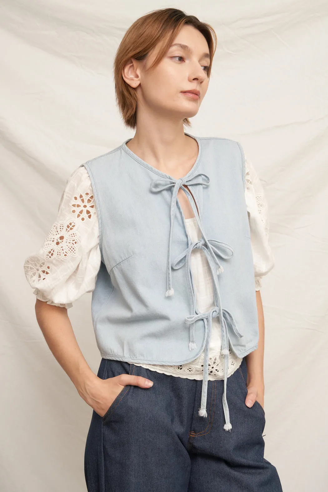 Bristol Tie Denim Vest sold by En Creme product image thumbnail 5