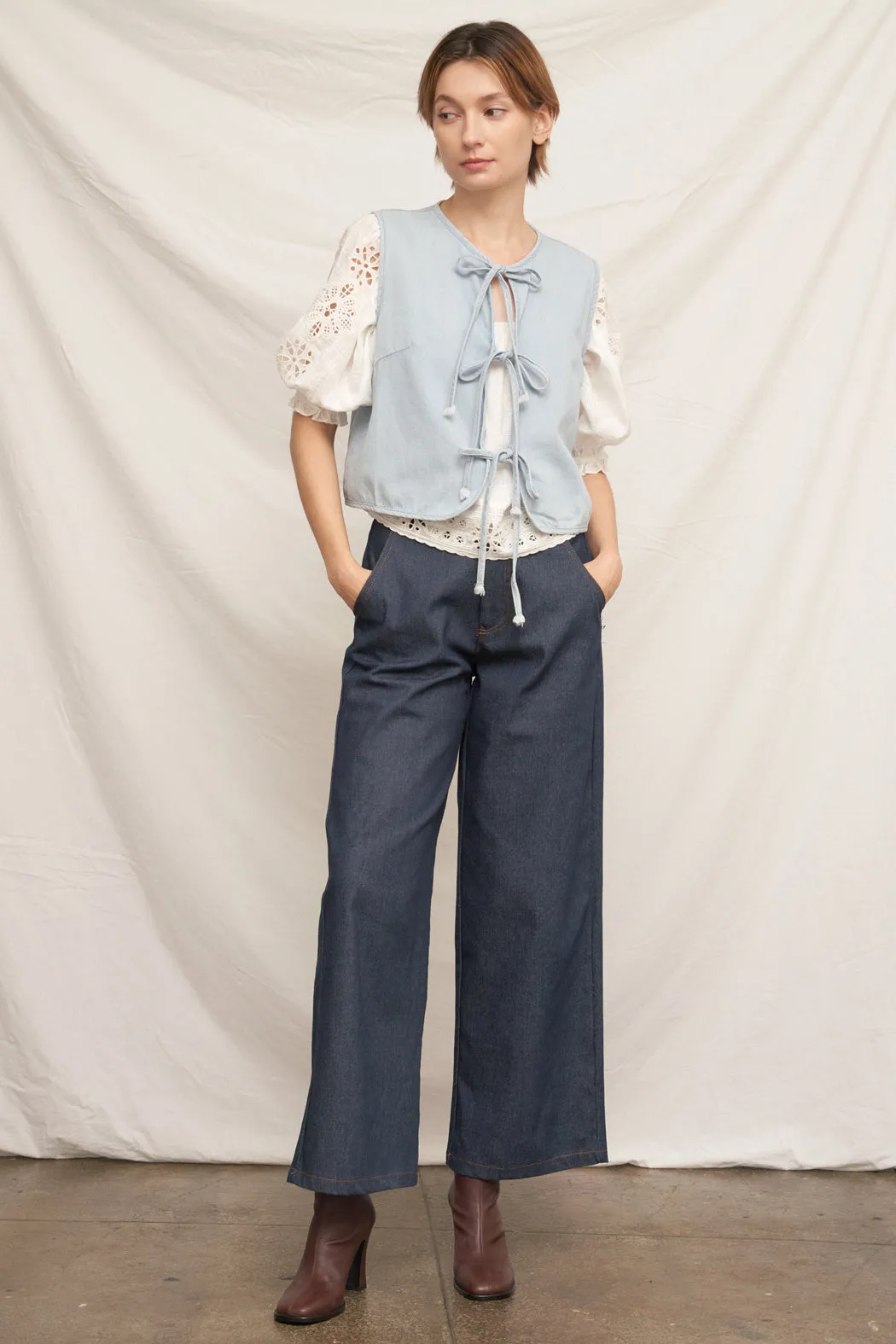 Bristol Tie Denim Vest sold by En Creme product image thumbnail 3