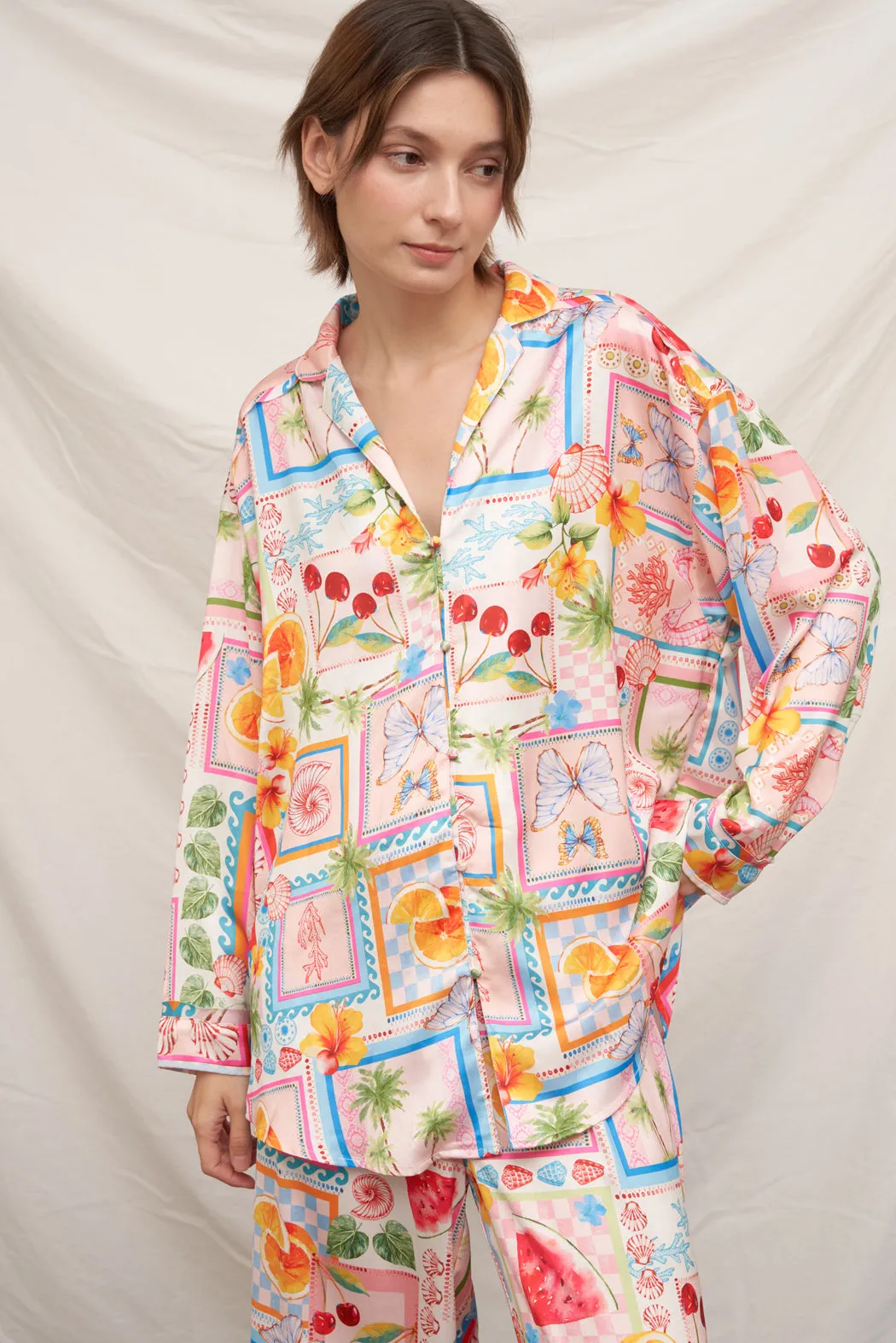 Santorini Satin Button Down sold by En Creme