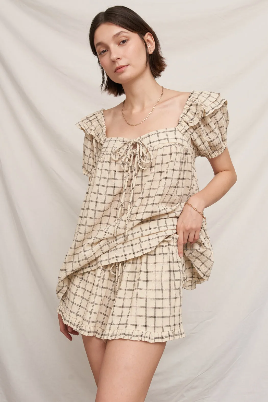 Cream Picnic Gingham Shorts sold by En Creme product image thumbnail 2