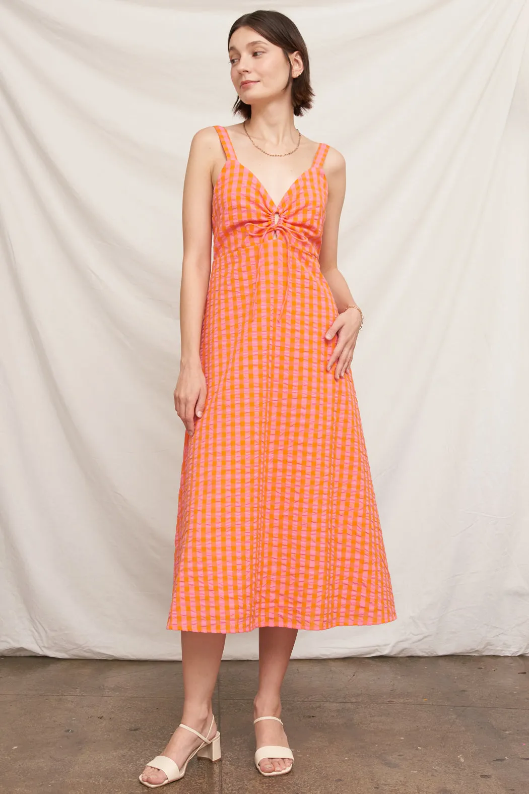 Tangerine Plaid Midi Dress sold by En Creme product image thumbnail 3