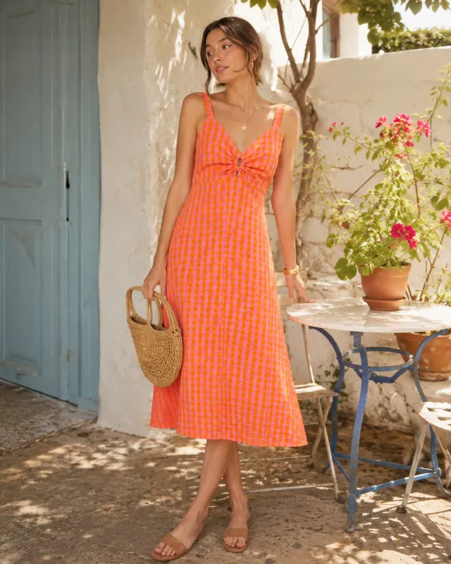 Tangerine Plaid Midi Dress made by En Creme