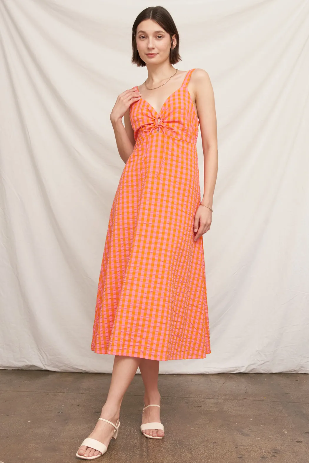 Tangerine Plaid Midi Dress sold by En Creme product image thumbnail 4