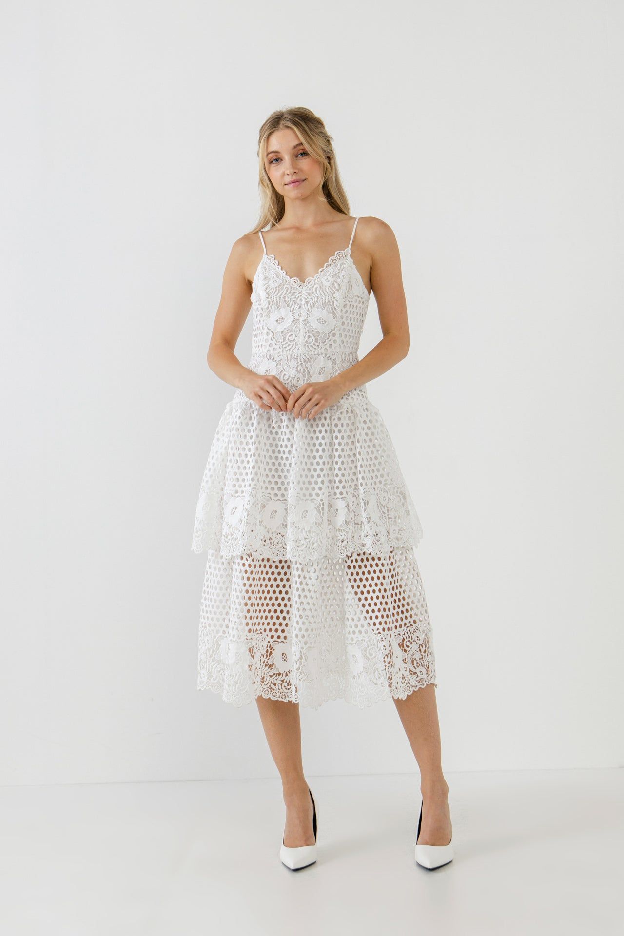 Lace Cami Tiered Midi Dress sold by Endless Rose