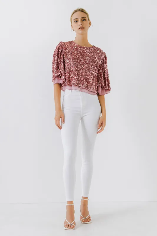 Sequin Flutter Sleeve Top sold by Endless Rose