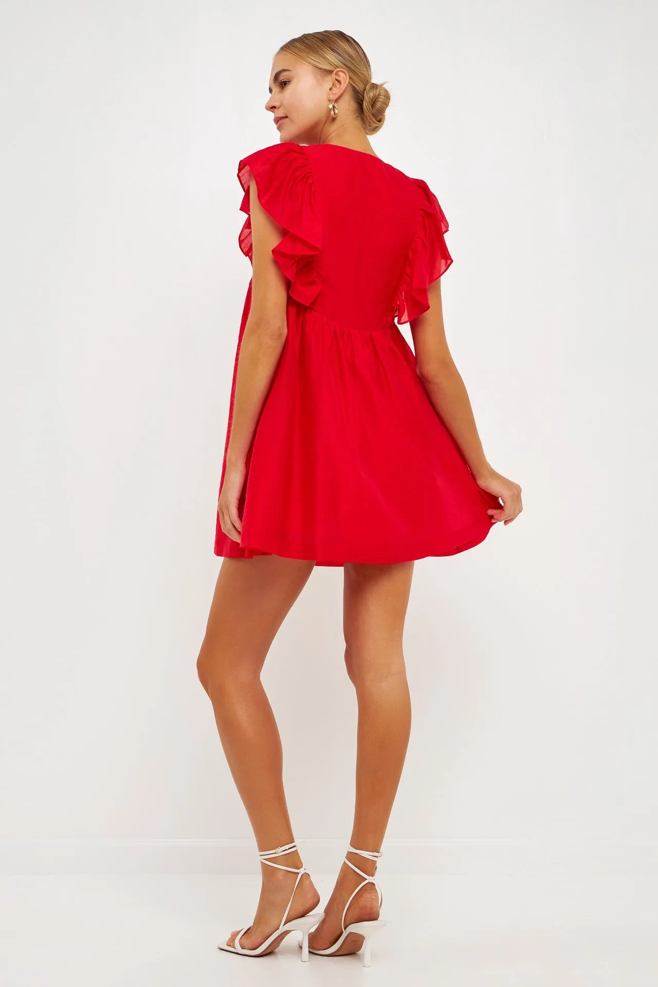 Ruffled V Neck Mini Flounce Dress sold by Endless Rose product image thumbnail 4
