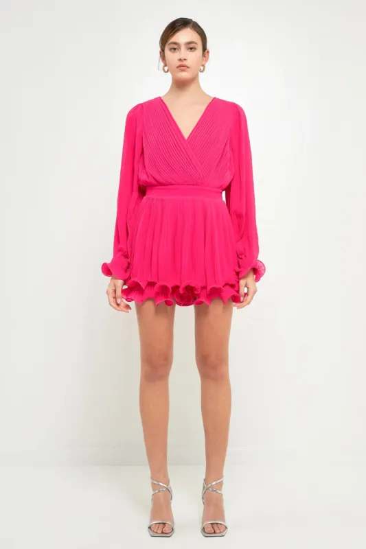 Pleated Long-Sleeve Romper sold by Endless Rose