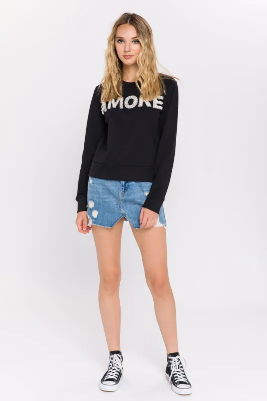 Lettering Pearl Beads Sweatshirt made by Endless Rose