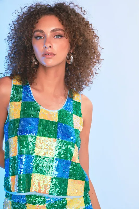 Checkered Sequin Top sold by Endless Rose