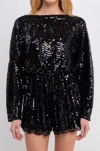 Boat Neck Sequin Romper sold by Endless Rose